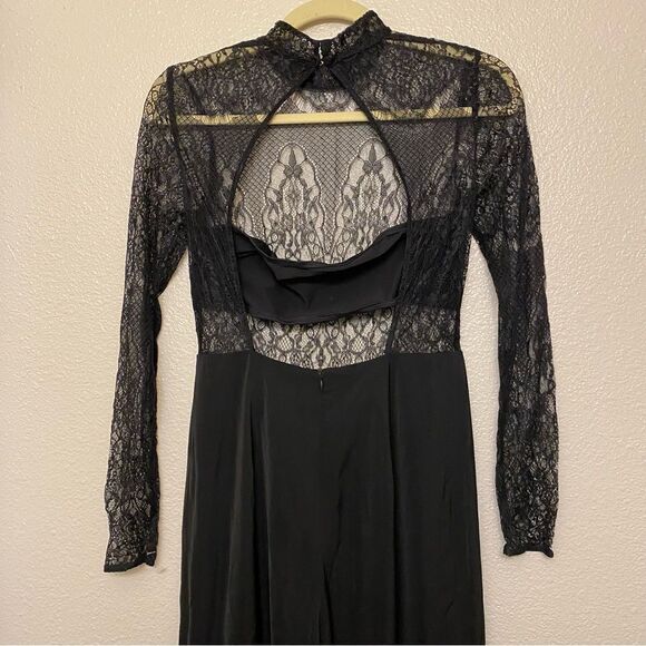 Meshki black lace romantic goth long sleeve Teagan jumpsuit romper open back S - Picture 3 of 10